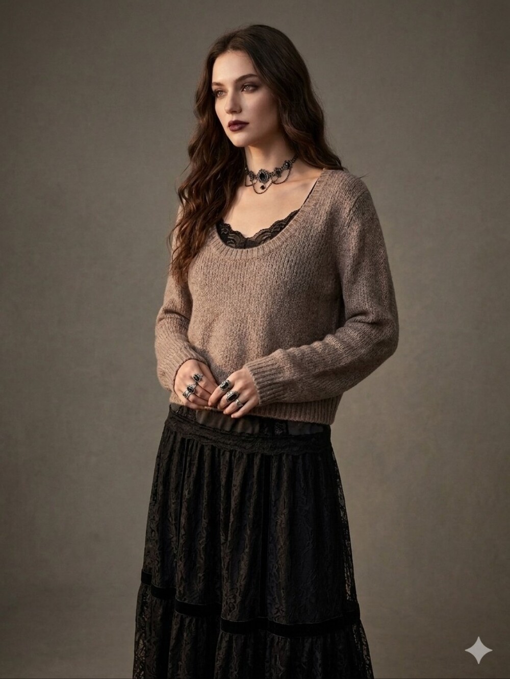 *Flawed* H&M Scoop Neck Wool Blend Knit Cropped Sweater Taupe Brown Size 12